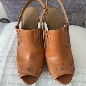 Jessica Simpson peep toe heeled leather booties